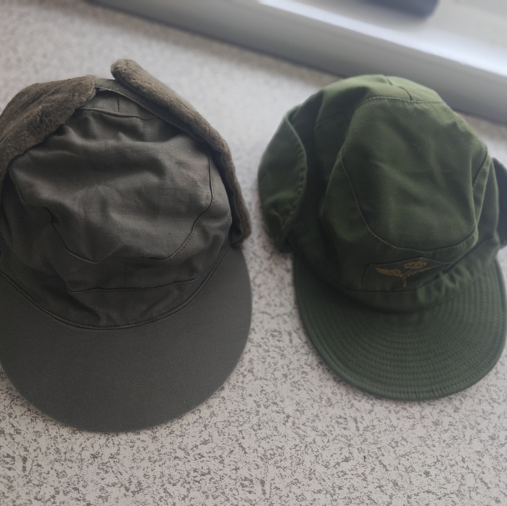 Vintage Swedish Army Field Caps Winter& Summer Sz 59-60 EUC